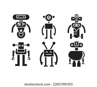 humanoid robot character icons set