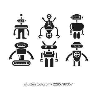 humanoid robot character icons set