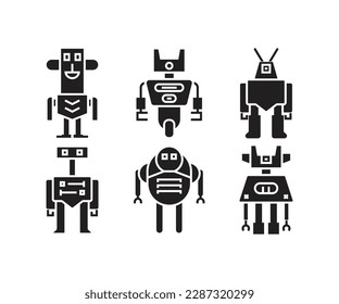 humanoid robot character icons set