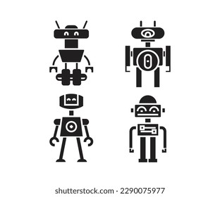 humanoid robot character icons set