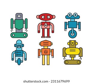 conjunto de iconos de caracteres de robot humanoide