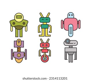 humanoid robot character icons set