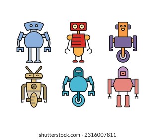 conjunto de iconos de caracteres de robot humanoide