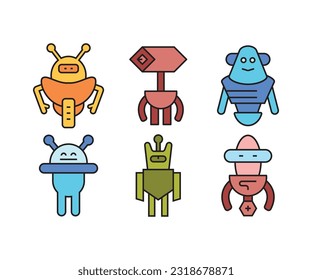 conjunto de iconos de caracteres de robot humanoide
