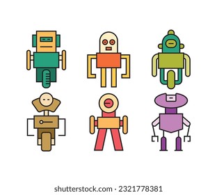 humanoid robot character icons set