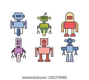 humanoid robot character icons set
