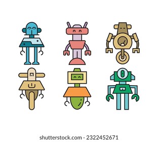humanoid robot character icons set