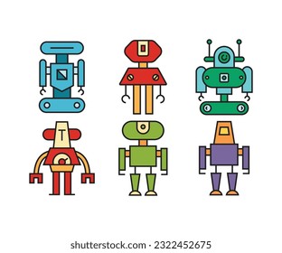 conjunto de iconos de caracteres de robot humanoide