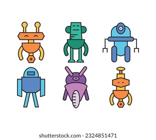 conjunto de iconos de caracteres de robot humanoide