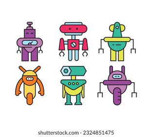 conjunto de iconos de caracteres de robot humanoide