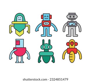 humanoid robot character icons set
