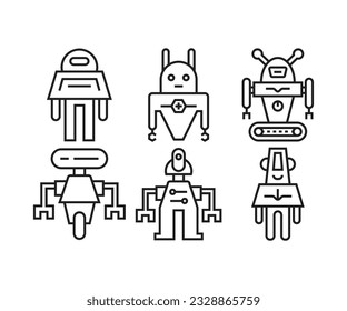 humanoid robot character icons set