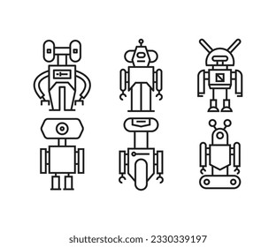 humanoid robot character icons set