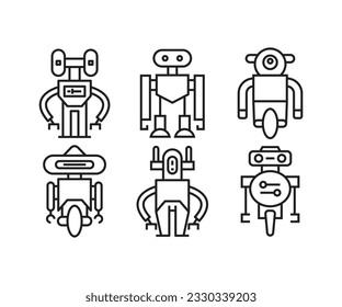 humanoid robot character icons set