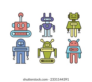 humanoid robot character icons set