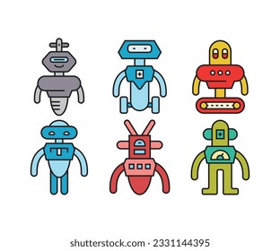 humanoid robot character icons set