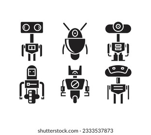 humanoid robot character icons set