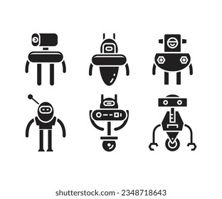 humanoid robot character icons set
