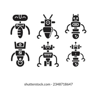 humanoid robot character icons set