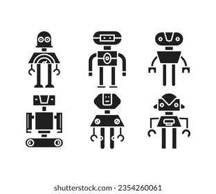 humanoid robot character icons set