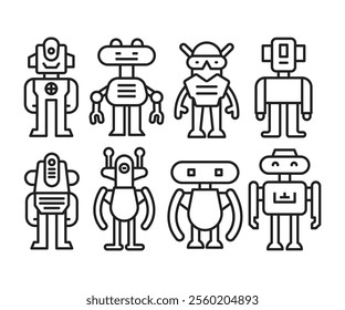 humanoid robot character icons set