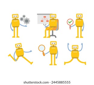 humanoid robot characters in different poses vector illustration