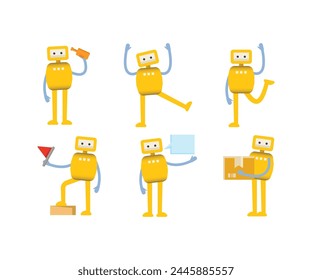 humanoid robot characters in different poses vector illustration