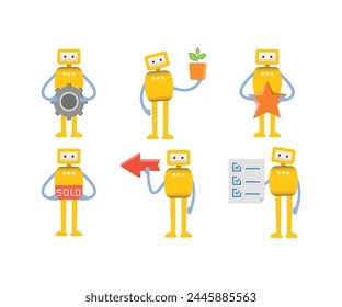humanoid robot characters in different poses vector illustration