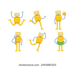 humanoid robot characters in different poses vector illustration