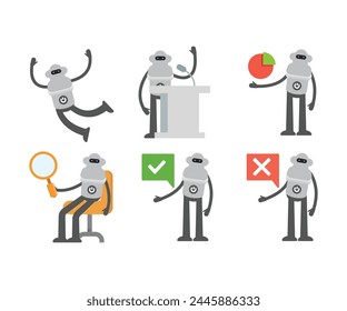 humanoid robot characters in different poses vector illustration