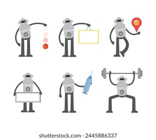 humanoid robot characters in different poses vector illustration