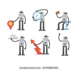 humanoid robot characters in different poses vector illustration