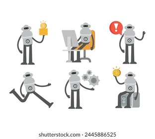 humanoid robot characters in different poses vector illustration