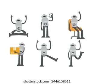 personajes de robot humanoide en diferentes poses Ilustración vectorial