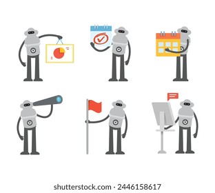 humanoid robot characters in different poses vector illustration