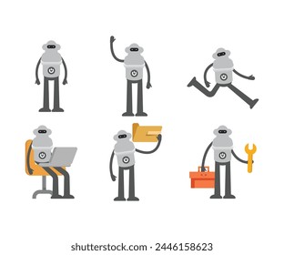 humanoid robot characters in different poses vector illustration