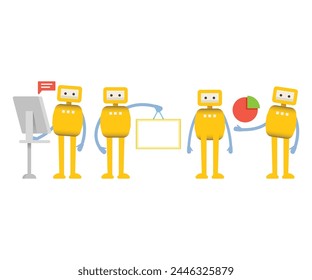 humanoid robot characters in different poses vector illustration