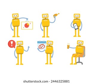 personajes de robot humanoide en diferentes poses Ilustración vectorial