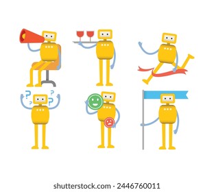 humanoid robot characters in different poses vector illustration
