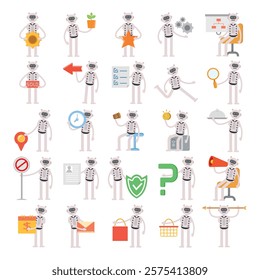 humanoid robot characters in different poses vector illustration set