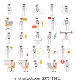 humanoid robot characters in different poses vector illustration set