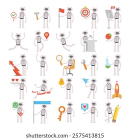 humanoid robot characters in different poses vector illustration set