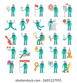 humanoid robot characters in different poses set