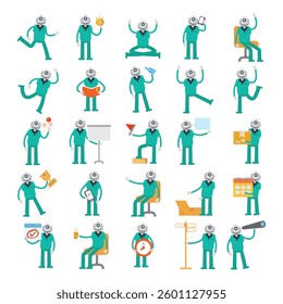 humanoid robot characters in different poses set