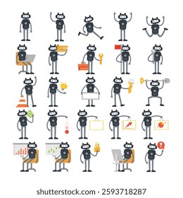 humanoid robot characters set in different poses illustration