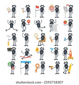 humanoid robot characters set in different poses illustration