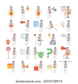 humanoid robot characters set in different poses illustration