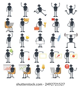 humanoid robot characters set in various poses vector illustration