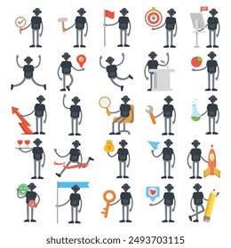 humanoid robot characters set in various poses vector illustration