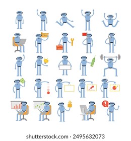 Personajes de robots humanoides ambientados en ilustración de poses víricas